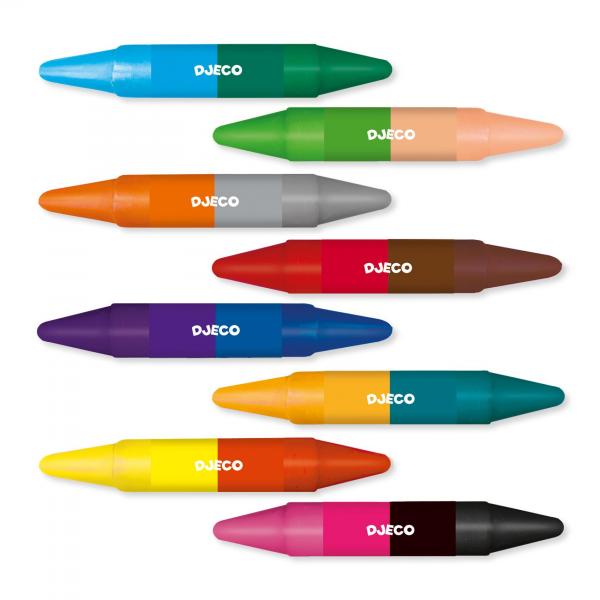 Crayons - 8 Double-Ended Wax Crayons - Waskrijtjes - De Dondersteen