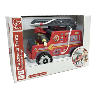 Houten Brandweerauto met Ladder, Brandweerman & Hond | Fire Truck Speelgoed 3+