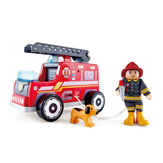 Houten Brandweerauto met Ladder, Brandweerman & Hond | Fire Truck Speelgoed 3+