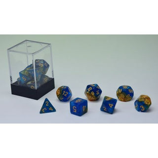 Dobbelstenen Stardust Goud/Blauw 7set - De Dondersteen