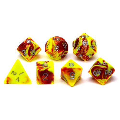 Dobbelstenen Toxic Geel/Rood 7 ass zakje