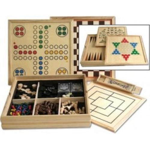 Houten spellen cassette 10-in-1 36x36 cm